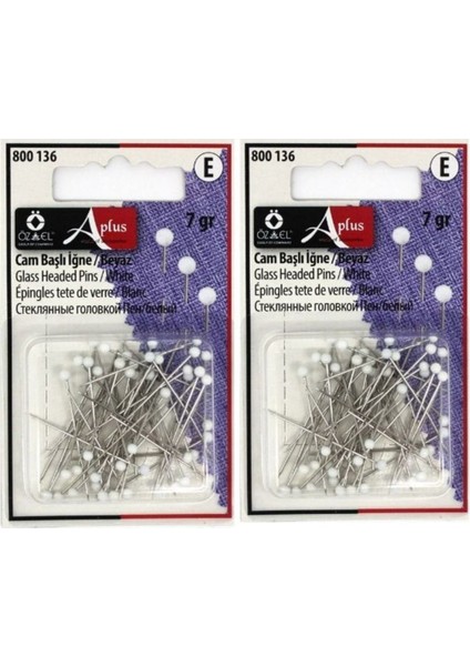 2'li Cam Başlı Beyaz Toplu İğne 60 Adet 14 gr 800 136