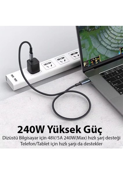40GBPS 240W 4.0 Thunderbolt Type-C To Type-C Şarj, Data ve 8k 60Hz Görüntü Aktarım Kablosu Tip C ZR848