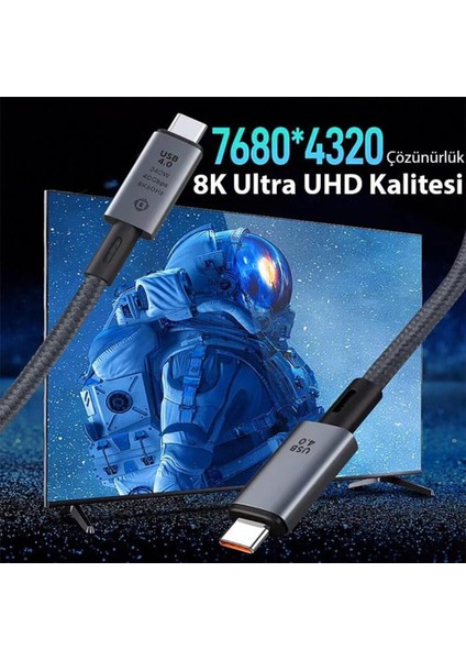 40GBPS 240W 4.0 Thunderbolt Type-C To Type-C Şarj, Data ve 8k 60Hz Görüntü Aktarım Kablosu Tip C ZR848