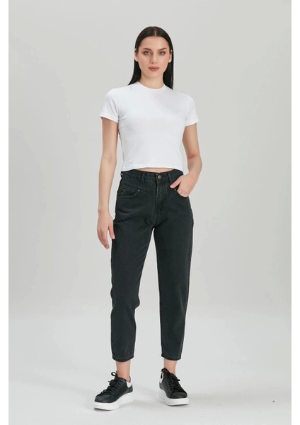 Kadın Siyah Yüksek Bel Mom Jeans