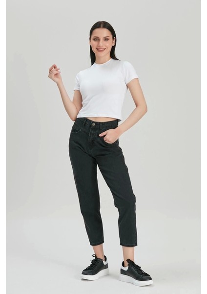 Kadın Siyah Yüksek Bel Mom Jeans