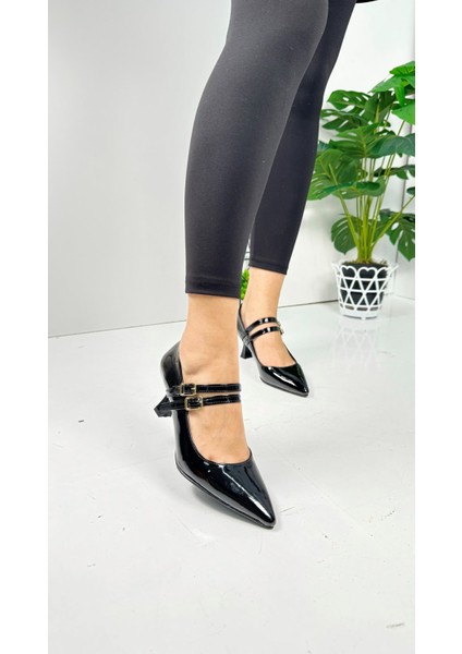 Günlük Kadın Ince Topuklu Sivri Burun Çift Bantlı Tokalı Abiye Ayakkabı 100 modelleri
