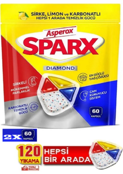 Sparx Bulaşık Makinesi Kapsülü 60'lı x 2 Paket (120 Yıkama)