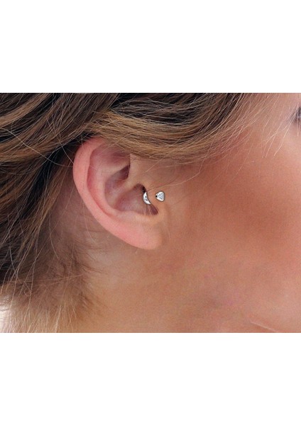 Kalp Pırlantalı Piercing, 8 mm , 1.2 Mm, 14K Sarı-Beyaz-Kırmızı Altın | LP00017D