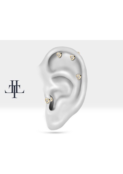 Kalp Pırlantalı Piercing, 8 mm , 1.2 Mm, 14K Sarı-Beyaz-Kırmızı Altın | LP00017D