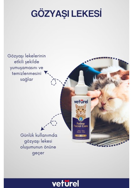 Kedi Yüz Bakım Solüsyonu 100ml Kedi Aknesi Gözyaşı Lekesi Temizleme Kedi Bakımı