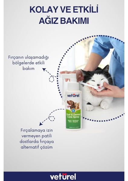 Ağız ve Diş Bakım Spreyi 100ml Kedi Ağız Bakımı Köpek Ağız Kokusu Diş Eti Plak Tartar