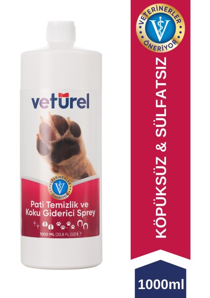 Pati Temizlik ve Koku Giderici Sprey 1000ml Kedi Tüy Köpek Pati Temizleme Köpüksüz Pati Bakım