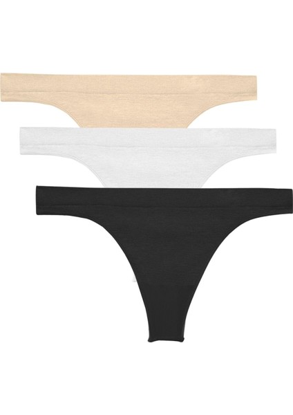 Mikro Fiber Kadın Tanga 3'lü Özel Paket - Siyah, Beyaz, Ten | S/m, L/xl