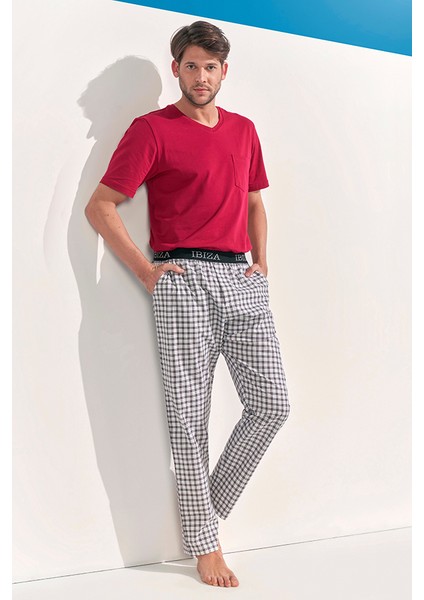 Ekose/kareli Desen Dokuma Modal Kumaş Kısa Kol Pijama Takım