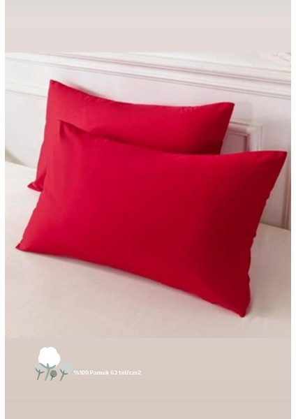 Cotton (Pamuk) 2 Adet 50 x 70 cm Kırmızı Yastık Kılıfı Pillow Case