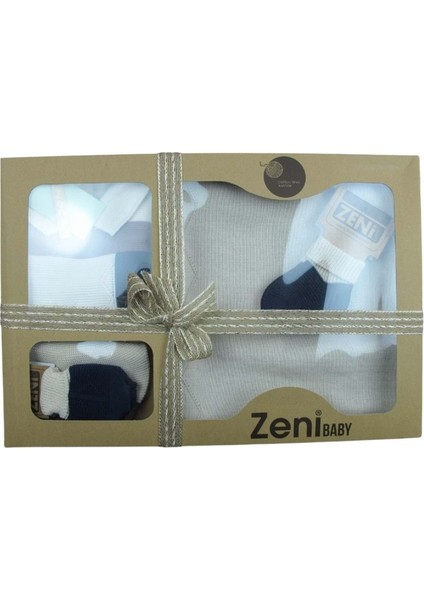 Zeni Triko Bebek 5 Li Tulum Seti Yenidoğan Bebek Takım Kutulu 3043 Krem-Lacivert