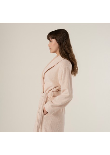 Solıd İplik Boyalı Çizgili Pamuk %100 Pamuk Bornoz Large Beden Natürel - Pembe modelleri