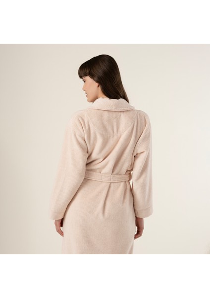 Solıd İplik Boyalı Çizgili Pamuk %100 Pamuk Bornoz Large Beden Natürel - Pembe fırsatları