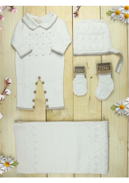 Zeni Triko Bebek 5 Li Tulum Seti Yenidoğan Bebek Takım Kutulu 3010 Krem