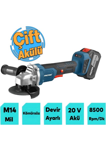 Çift Akülü Devir Ayarlı Şarjlı Avuç Taşlama Spiral Makinesi Proter PST905 115 mm 8500 Rpm 5.0 Ah