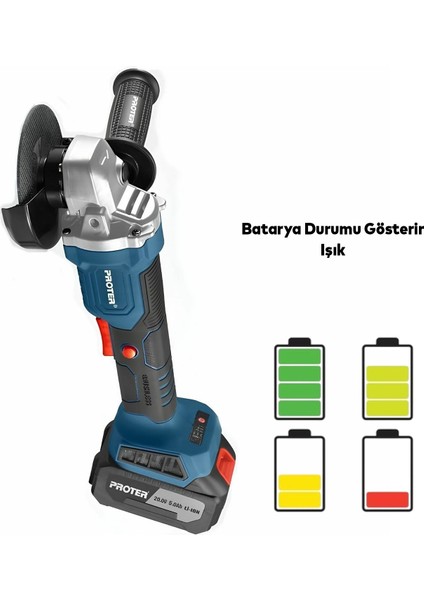 Çift Akülü Devir Ayarlı Şarjlı Avuç Taşlama Spiral Makinesi Proter PST905 115 mm 8500 Rpm 5.0 Ah