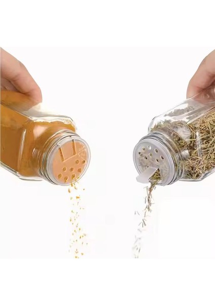 Etiketli 12’li Bambu Kapaklı Cam Kare Baharatlık Seti C- 1-1-18