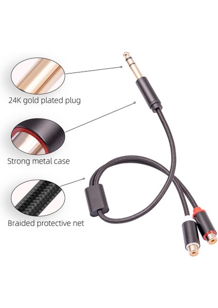 6.35MM Erkek - Çift Rca Lotus Dişi Ses Adaptör Kablosu, Rca Dişi - 1/4 Inç Splitter Kablo, 6.35MM - Rca Kablo (Yurt Dışından)