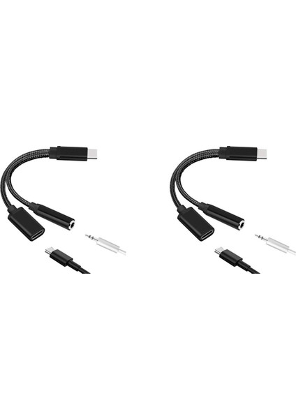 2x Tip C - 3,5 mm Şarj Ses Adaptörü 2 In 1 USB Splitter Kulaklık Aux Kablosu Akıllı Tefon Için (Yurt Dışından)