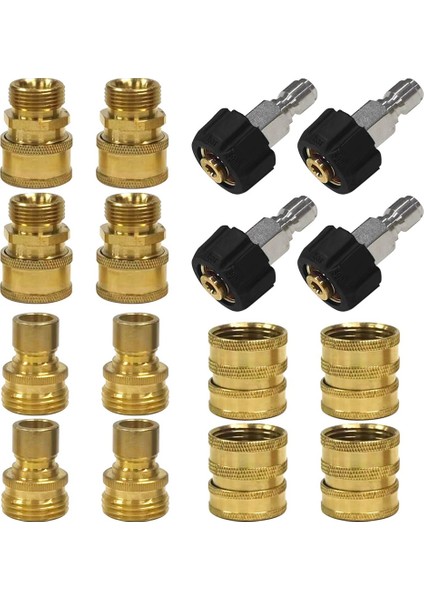 16PCS Pressure Washer Adapter Set, Quick Disconnect Kit, M22 Swiv To 3/8 Inch Quick Connect, 3/4 Inch To Quick Rease (Yurt Dışından)
