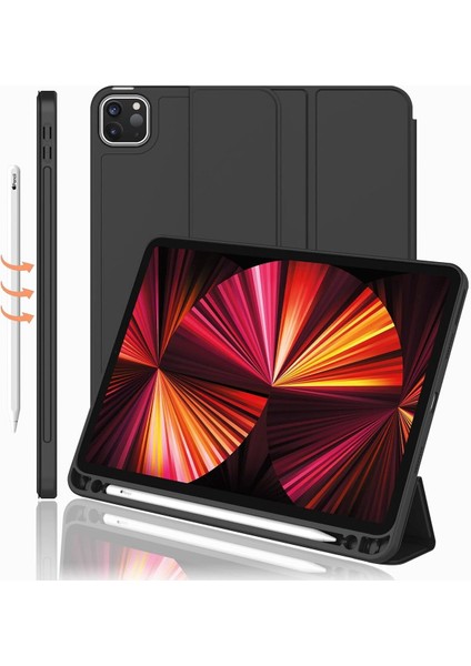 Apple Ipad Pro 4. Nesil M2 2022 11 Inç Tablet Uyumlu Kılıf Uyku Modlu Kalem Bölmeli Silikon Koruyucu