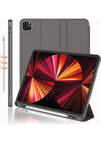 Apple Ipad Pro 4. Nesil M2 2022 11 Inç Tablet Uyumlu Kılıf Uyku Modlu Kalem Bölmeli Silikon Koruyucu