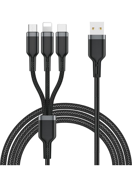 3in1 Usb-A To Lightning–type-C–micro Çoklu Şarj Kablosu Wiwu WI-C014 Platinum Serisi 3.1A 1.2m Siyah