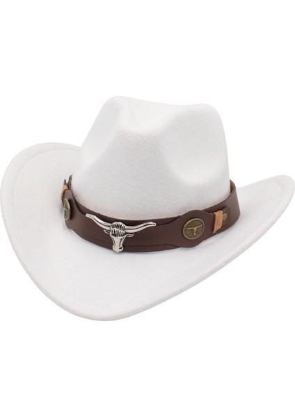 Rahat Batı Kovboy Şapkası Sahne Geniş Ağız Cosplay Kostüm Şapka Yetişkinler Kadınlar Için Beyaz (Yurt Dışından)