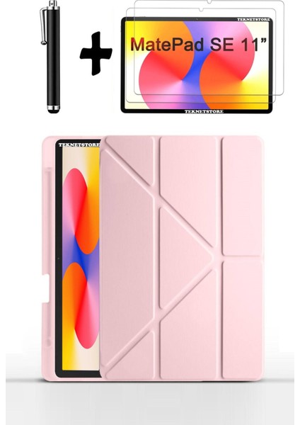 Huawei Matepad Se 11'' Inç 2024 Uyumlu Kalem Bölmeli Standlı Kılıf + Ekran Koruyucu + Kalem 3'lü Set