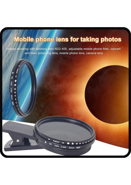 1 Takım Güneş Tutulması Tefon Filtresi 52MM Kamera Lens Filtresi Nd 2-400 Akıllı Tefon Lens Filtresi Klipsli Lens Kapağı (Yurt Dışından)