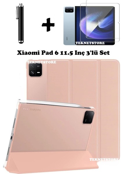 Xiaomi Pad 6 11 Inç 2023 Uyumlu Flip Smart Standlı Uyku Modlu Tablet Kılıfı + Ekran Koruyucu + Kalem