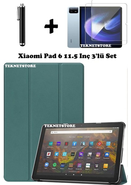 Xiaomi Pad 6 11 Inç 2023 Uyumlu Flip Smart Standlı Uyku Modlu Tablet Kılıfı + Ekran Koruyucu + Kalem