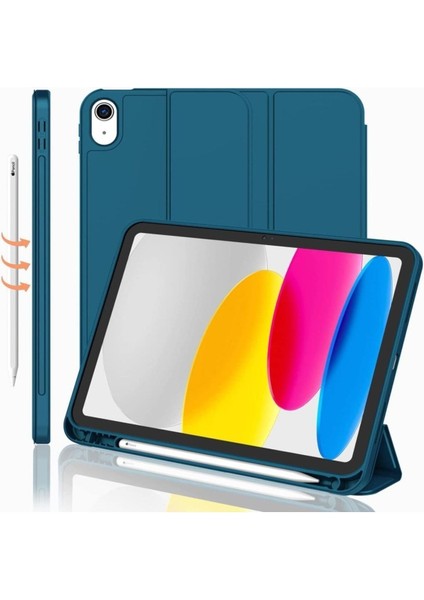 IPad 10.nesil 10.9 Inç 2022 Uyumlu Kılıf Kalem Bölmeli Uyku Modlu Standlı Silikon A2757 A2777 A2696