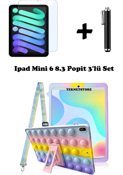 Ipad Mini 6 8.3 Inç Uyumlu Kılıf Popit Askılı Stand Koruyucu Eğlenceli 3'lü Set A2567 A2568