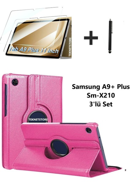 Samsung Galaxy Tab A9+ Plus 11 Inç Tablet Uyumlu 360 Döner Pu Deri Kılıf Seti SM-X210