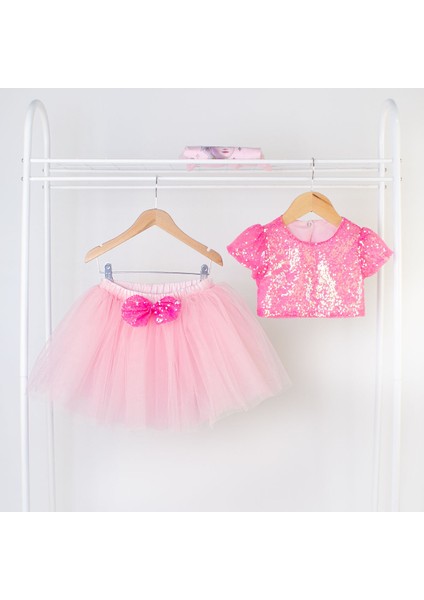 Parıltılı Pullu Crop ve Kabarık Tütü Etek Ikili Takım indirimleri