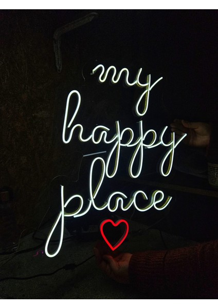 Cizgineon My Happy Place Işıklı Neon Led Duvar Dekarasyon