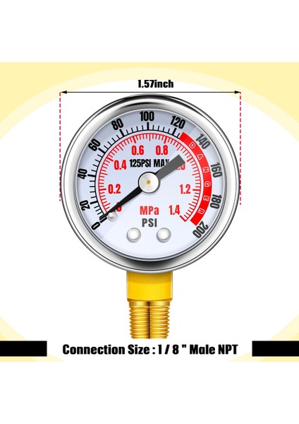 Многоцелевые Наборы,4 Adet 0-200 Psi Hava Basıncı Göstergesi 1/8ın Erkek Npt Bağlantısı Hava Göstergesi Alt Yan Montaj 1.57IN Kadranlı Hava Kompresörü Göstergesi (Yurt Dışından)