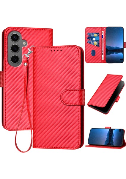 Samsung Galaxy S24 Plus Karbon Fiber Dokulu Cüzdan Deri Telefon Kılıfı (Yurt Dışından)