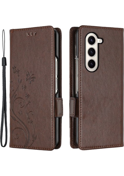 Samsung Galaxy Z Fold5 5g Çizgi Anti-Çizelge Telefon Kılıfı Pu Deri Cüzdan Kapak Stand Saplamalı (Yurt Dışından)