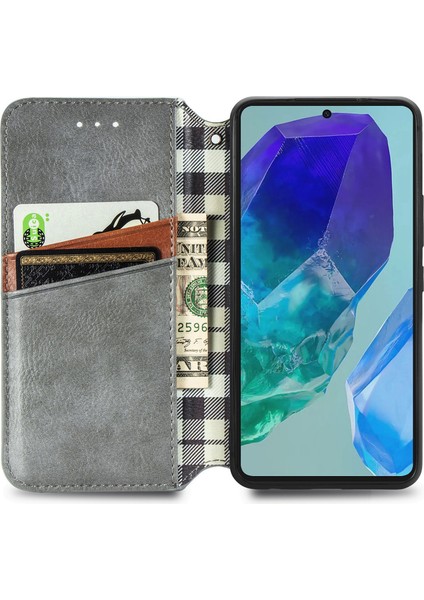 Samsung Galaxy M55 5g / C55 5g / F55 5g Deri Eşkenar Dörtgen Folyo Flip Telefon Kapağı (Yurt Dışından)