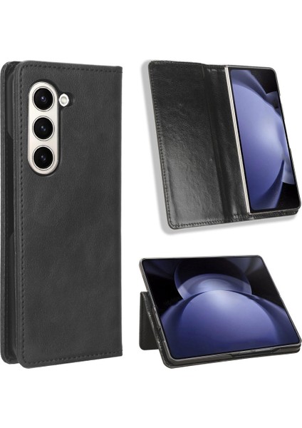 Samsung Galaxy Z Fold6 5g Pu Deri Retro Telefon Standı Kapağı (Yurt Dışından)