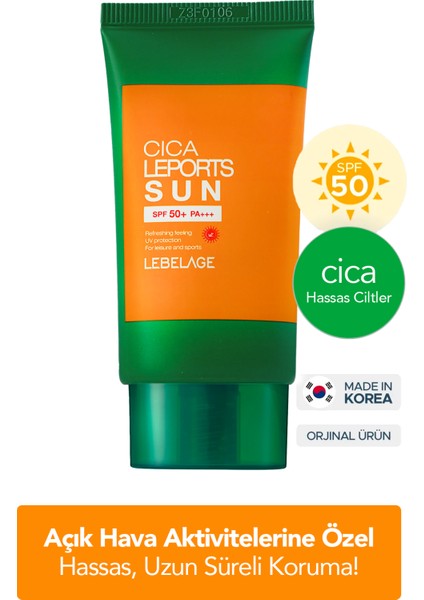 Uzun Süre Etkili Koruma Sağlayan Kore Güneş Kremi Lebelage Cica Leports Sun SPF50+ Pa+++ 30ML