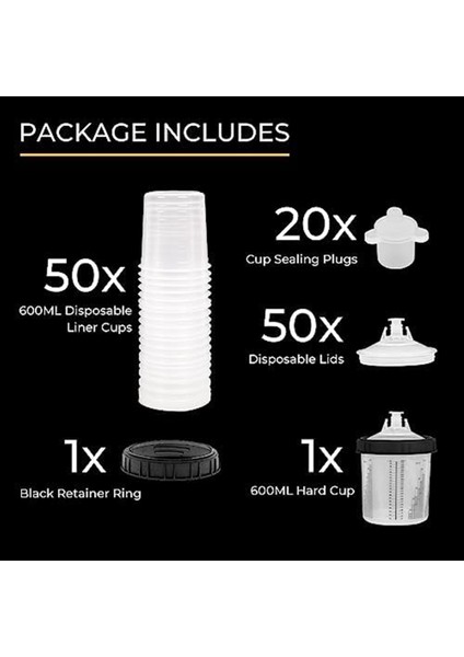 Многоцелевые Наборы,boya Tabancası Bardak Astarı ve Kapak Sistemi, 20 Oz Kit - 50 Kapak 50 Astar 1 Sert Kap, Tespit Halkalı ve 20 Kap Sızdırmazlık Tapaları (Yurt Dışından)