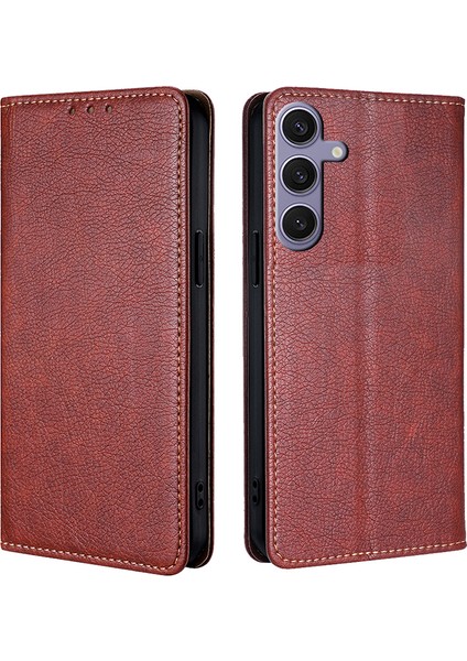 Samsung Galaxy S24 Plus Kart Yuvaları Pu Deri Manyetik Telefon Kapağı (Yurt Dışından)