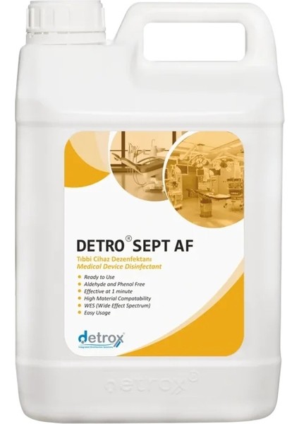 Detro Sept Af Tıbbi Cihazlar Için Hızlı Yüzey Dezenfektanı 5 Lt- %30 Alkol