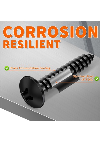 Многоцелевые НАБОРЫ,100 Adet 6 x 5/8 Inç 18-8 (A2) Paslanmaz Çelik Makas Başlıphillips Ağaç Vidaları, Siyah Kaplamalı Tam Dişli (Yurt Dışından)
