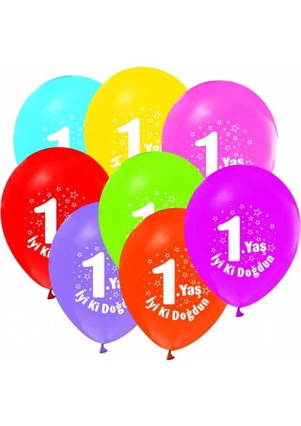 1 Yaş Iyiki Doğdun Baskılı 12" Balon 10 Adet