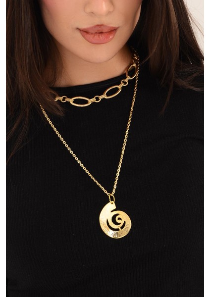 Pınkmark Kadın Gold Ikili Carousel Charm Kısa Chokker Kolye Seti PMKL25601